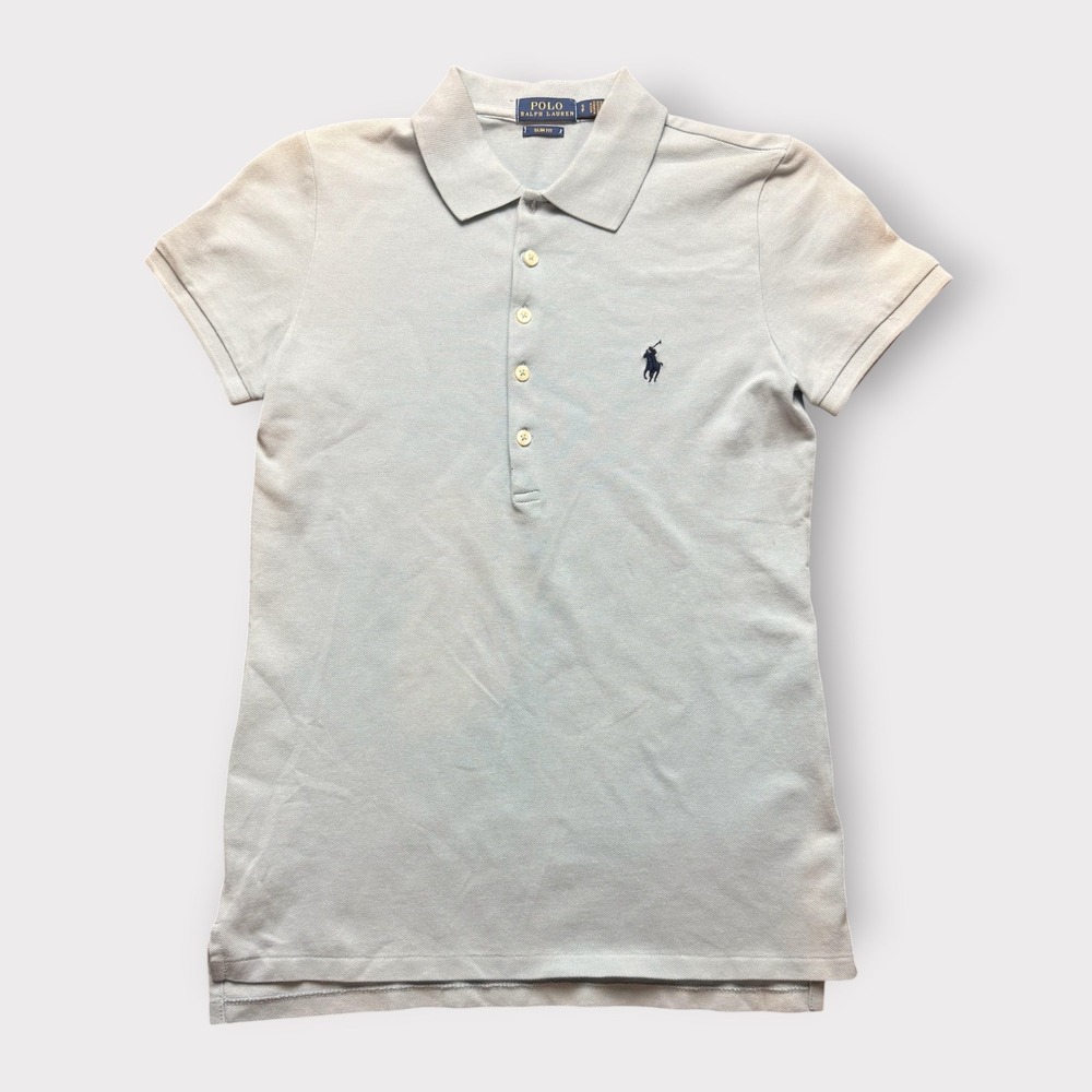 Polo Ralph Lauren Womens Slim Fit Polo Shirt Light Blue Cotton Size S Small